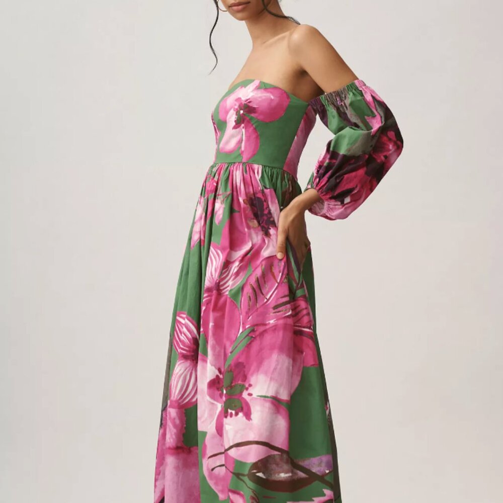 Let Me Be Long-Sleeve Printed Midi Dress Floral Pattern NWT Size LP